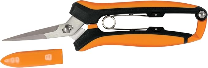 Fiskars Curved Micro-Tip Pruning Snips - 6" Garden Shears with Sheath and SoftGrip Handle - Yard and Garden Tools - Orange/Black-PurrikoPets