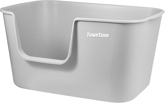 Extra Large Kitty Litter Box with High Sides, Anti-Splashing, Tool-Free Assembly, Multi Cat, Jumbo (Grey) 24.60" L x 16.92" W x 12.99" H-PurrikoPets