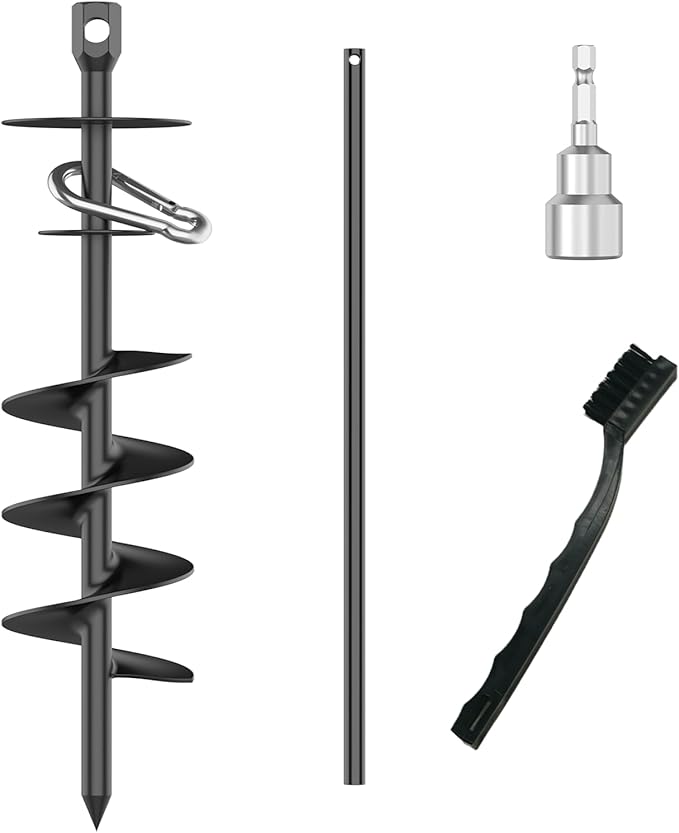 Dog Tie Out Stake, Heavy Duty Dog Tie Out Stake for Large Dogs up to 210 lbs, Ground Anchor for a Dog Cable, Leash, Lead Tether, Dog Accessories Trampoline Stakes 1-Pack (Black)-PurrikoPets