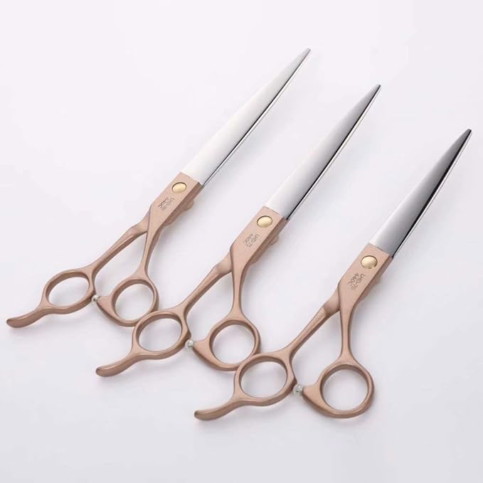 Fenice Peak 7'' Dog Straight Scissors for Grooming 440C Stainless Steel Rose Gold Professional Pet Trimming Scissors Sharp Blades Cutting for Dogs and Cats Shears-PurrikoPets