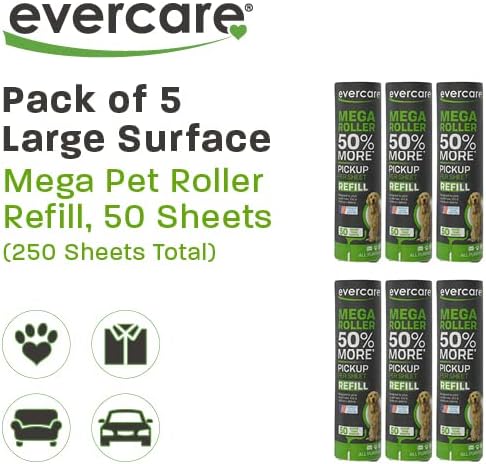 Evercare Pack of 6 10" Wide Large Surface Mega Pet Roller Refill, 50 Sheets Each (300 Sheets Total)-PurrikoPets