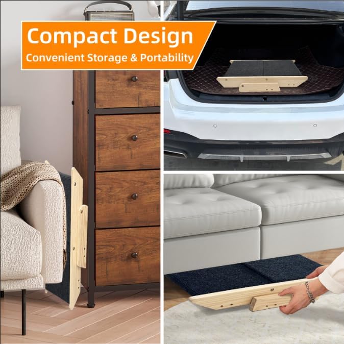 Dog Stairs/Ramp for Bed, Wooden Convertible Pet Steps, Portable Dog Ladder Up to 180 Pound for Elderly/Short-Legged Dogs, 2 Steps for Beds, Couch, Cars-PurrikoPets