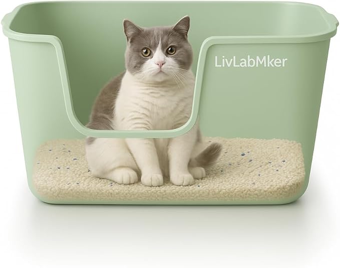 Extra Large Cat Litter Box with High Sides - Splash-Proof Design for Big Cats & Multi-Cat Homes, 24.6in x 16.7in x 12.8in (Green)-PurrikoPets