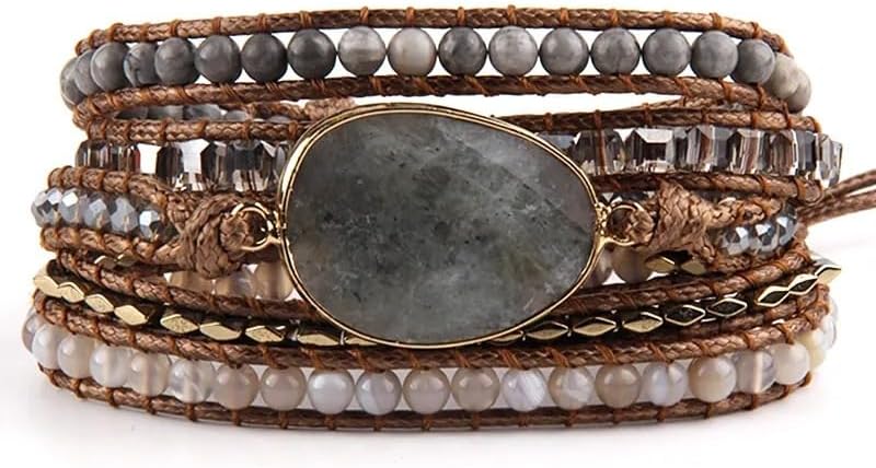 ZOSOJONA Women Wrap Bracelet Boho Natural Jasper Crystal Stone Beads Strand Bracelets