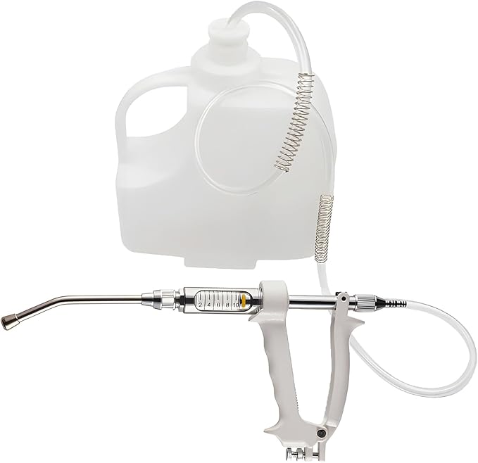 10ML Veterinary Metal Feeding Gun, Continuous Drench Gun Dosing Device Veterinary Adjustable Medicine Dispenser Husbandry Autonomous Feeding Tool, for Pig Cow, Sheep, Horse (White Color, 10ML+Kettle)-PurrikoPets