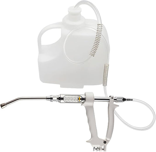 10ML Veterinary Metal Feeding Gun, Continuous Drench Gun Dosing Device Veterinary Adjustable Medicine Dispenser Husbandry Autonomous Feeding Tool, for Pig Cow, Sheep, Horse (White Color, 10ML+Kettle)-PurrikoPets