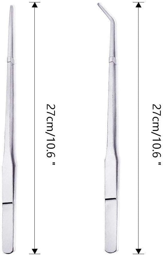 Feeding Tongs 2pcs Stainless Steel Aquarium Long Tweezers 27cm/10.6 inches Straight Curved Tweezers for Fish Tank Aquatic Plants Reptile Lizard Gecko Snake Spider Bird-PurrikoPets