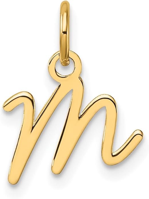 Jewelry Affairs 14K Yellow Gold Script Alphabet Initial Letter Charm Pendant, 14mm