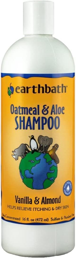 earthbath, Oatmeal & Aloe Dog Shampoo - Oatmeal Shampoo for Dogs, Itchy, Dry Skin Relief, Dog Wash, Made in USA, Cruelty Free Pet Shampoos - Vanilla & Almond, 16 Oz (1 Pack)-PurrikoPets