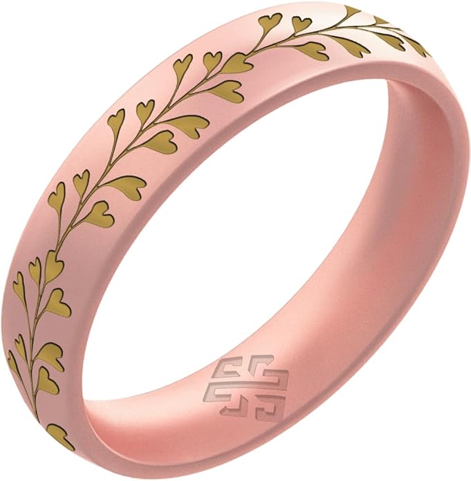 Knot Theory Gold Heart Vine Silicone Ring for Women - Baby Blue, Cosmic Purple, Dark Silver, Lavender, Pink, RoseGold, White Breathable Comfort Fit 6mm Bandwidth