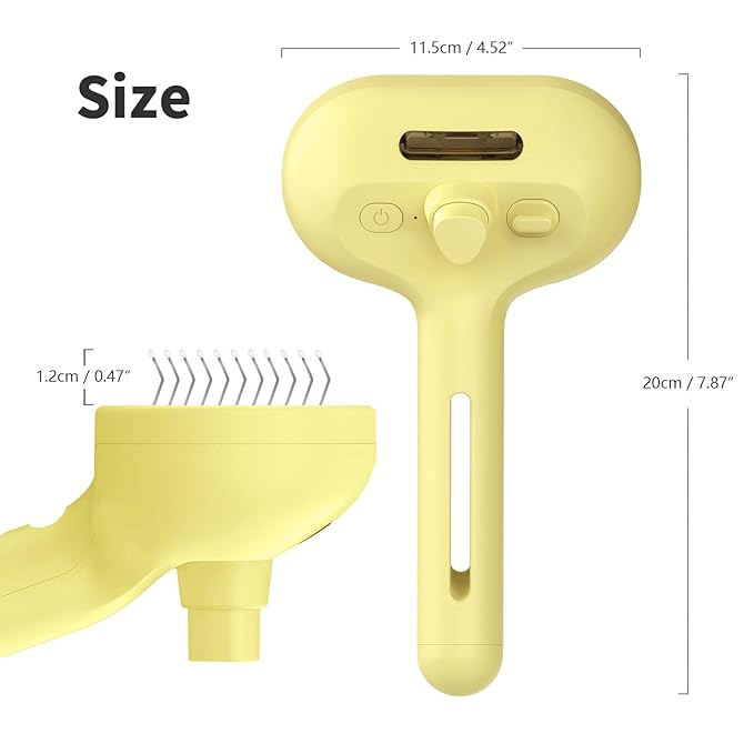 3 In 1 Steamy Brush with Release Button and Tank, Anti-Static Pet Brush for Long and Short Hair Pets to Remove Tangles and Loose Fur (Yellow)-PurrikoPets