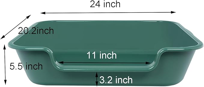 1 Pack of Extra Large Cat Litter Box (ABS Material), Low Entry Senior Litter Pen for Geriatric Kitty Big Cats, Jumbo Pet Safe Litter Boxes Tray for Indoor Pets Potty (Green, 24" L x 20" W)-PurrikoPets