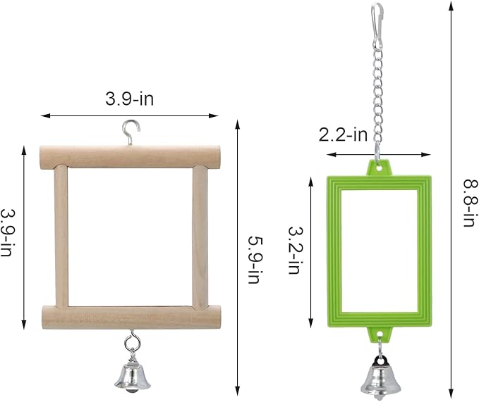 4 PCS Bird Mirror with Bell Parrot Hanging Interactive Playing Toy for Cockatiel Parakeets Canaries Budgie Cage Accessories-PurrikoPets