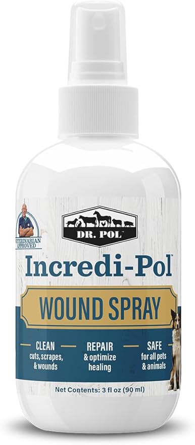 Dr. Pol Incredi-Pol Wound Spray for Dogs, Cats, Horses, and All Animals - Dog Wound Care to Clean Cuts, Scrapes, Hot Spots, and More - Repair Skin and Promote Healing - 3 Fluid Ounces-PurrikoPets