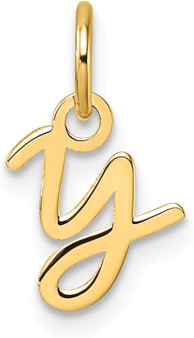 Jewelry Affairs 14K Yellow Gold Script Alphabet Initial Letter Charm Pendant, 14mm