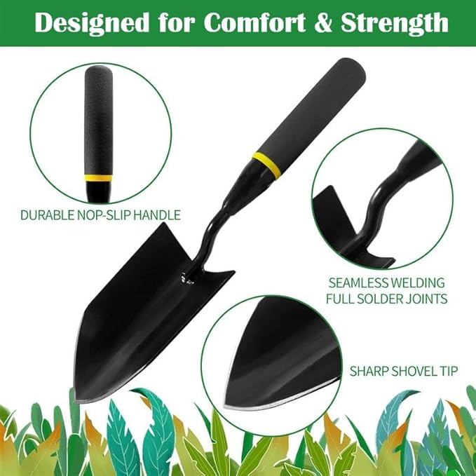 2-in-1 Trowel and Transplanter Gardening Tool Set, Outdoor Hand Tools, with Non-Slip Handle and Protective Blade Covers, Ideal Gardening Gifts for All (Black)-PurrikoPets