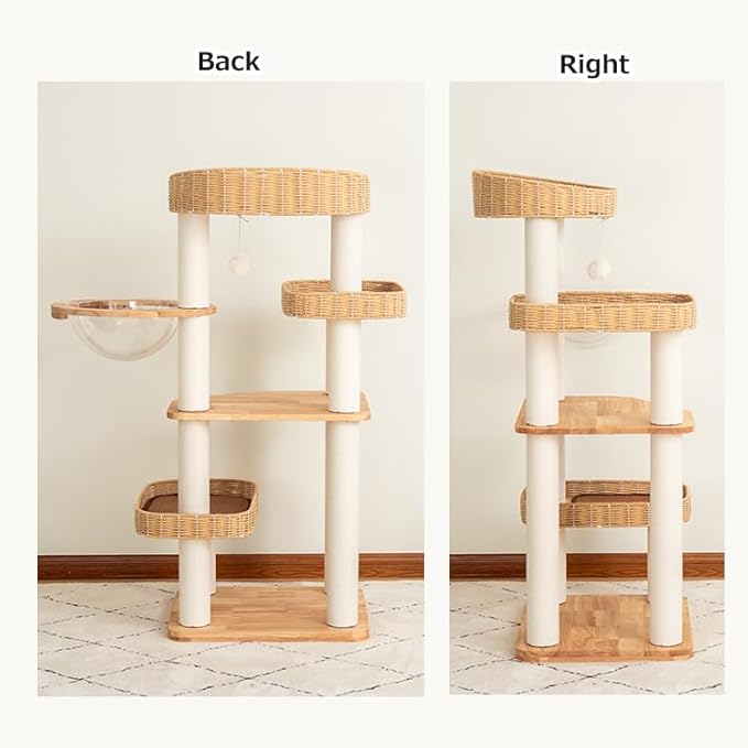 48'' Cat Tree for Large Cats, Modern Cat Tree Multi-Level Condo with Natural Wood, Cat Activity Centre for Medium and Big Pets (White LS02)-PurrikoPets