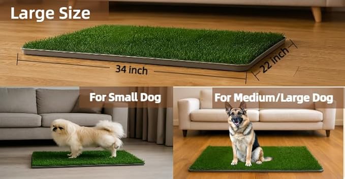 Dog Grass Pad with Tray, 34"x22" Silicone Base Washable Reusable Pee Pad & Grass Pad - Non-Slip, Easy-Clean Indoor Outdoor Dog Potty Toilet (34" x 22")-PurrikoPets