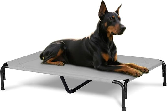 Elevated Dog Bed for Outdoor, XXXL Raised Dogs Cot with Washable Mesh, Cooling Pet Beds Chew Proof Dog Hammock, Metal Frame Lifted Platform for Training Outside Camping, 59 inch Grey-PurrikoPets