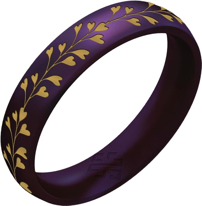 Knot Theory Gold Heart Vine Silicone Ring for Women - Baby Blue, Cosmic Purple, Dark Silver, Lavender, Pink, RoseGold, White Breathable Comfort Fit 6mm Bandwidth