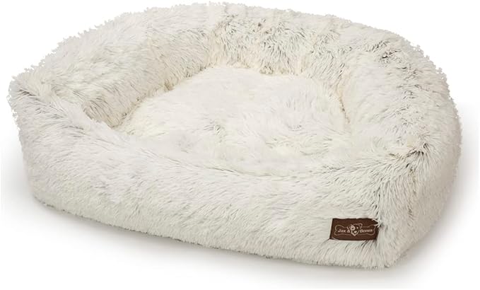 Jax & Bones Dog Napper - Machine Washable Shag Bed for Dogs - Extra Heavy Duty Bolstered Sides - Small White Dog Mat | 24 x 21 Inches-PurrikoPets