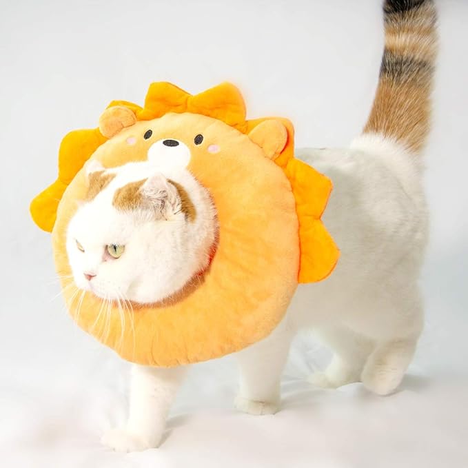 Adjustable Cat Recovery Collar Soft,Cute Pet E-Collar Neck Cone After Surgery Wound Healing Protective Cone Fit for Kitties, Small Dogs(ELC05-lion-m)-PurrikoPets