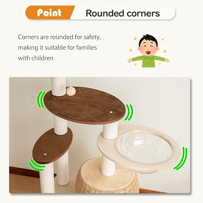 56.6in Large Wooden cat Tower for Large Multiple Cats,cat Tree with Observation Deck, Suitable for Summer and Winter 144CM (Particleboard)-PurrikoPets