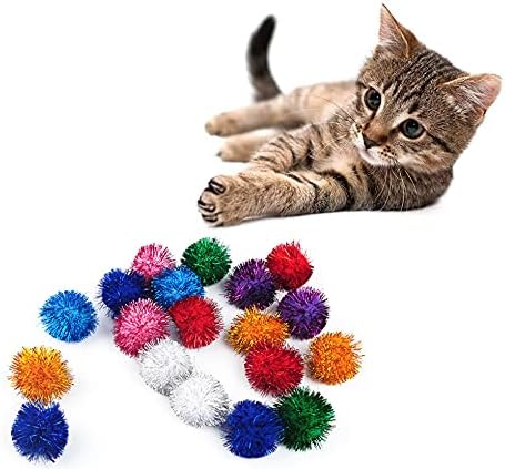 20 Pack 2 Inches Sparkle Balls for Cats, Large Size, Glitter Pom Poms Fuzzy Balls for Cats, Kitten Indoor Assorted Color Random-PurrikoPets