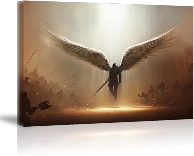 Fantasy Angel Stretched Canvas Wall Art for Living Room Bedroom Home Decoration,Abstract Anime Picture Print Painting Decor Artwork,Mysterious Wing Man Gallery Wrapped Gift,Inner Frame (20x30 Inches)-PurrikoPets