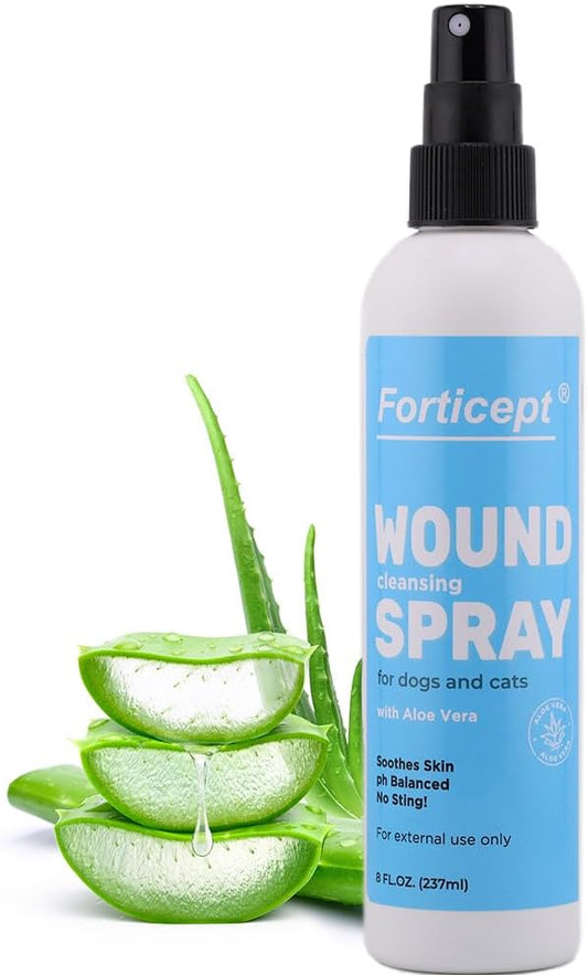 Forticept Hot Spot Spray for Dogs Cats & Horses, Itch Relief Wound Cleanser with Aloe Vera, 8 oz-PurrikoPets