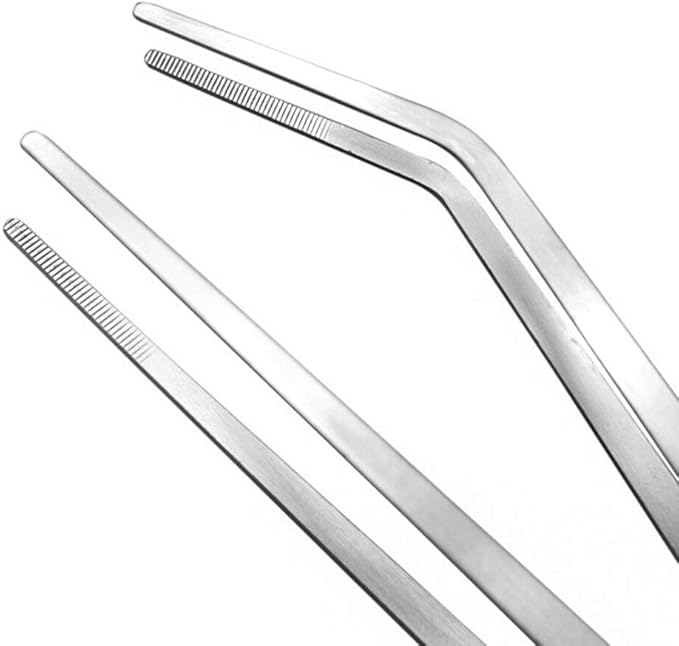 Feeding Tongs 2pcs Stainless Steel Aquarium Long Tweezers 27cm/10.6 inches Straight Curved Tweezers for Fish Tank Aquatic Plants Reptile Lizard Gecko Snake Spider Bird-PurrikoPets