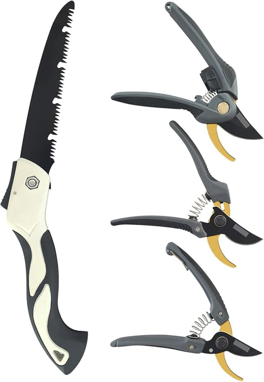 4 Piece Gardening Scissors Folding Saw and Pruner Set Sharp Hand Garden Clippers Set with Folding Pruner Saw-PurrikoPets