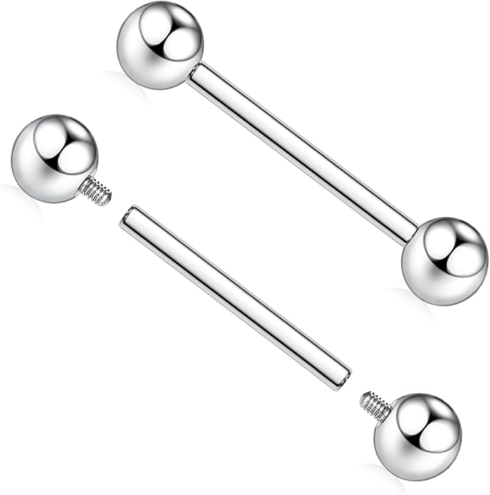 AROWRO Nipple Piercing Jewelry G23 Titanium Nipple Rings Tongue Rings Nipple Bar 14G Internally Threaded Straight Barbells Bridge Piercing Jewelry 12mm-20mm