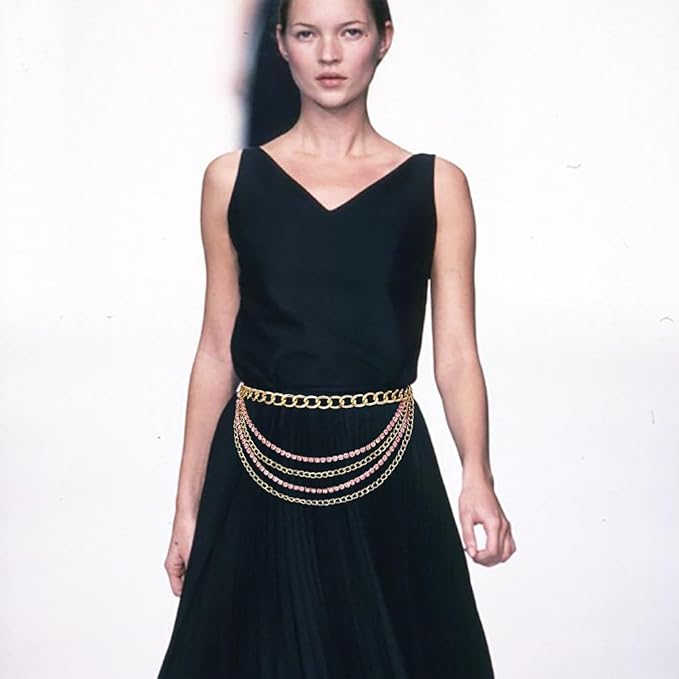 Suyi Multilayer Chain Belt Rhinestone Metal Chain Belts for Women Punk Gold Waist Chain