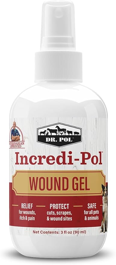 Dr. Pol Incredi-Pol Wound Gel Spray for Dogs, Cats, and All Animals - Dog Wound Care Gel to Relieve Itch and Pain - Protects Wounds, Scrapes, and Incisions - 3 Fluid Ounces-PurrikoPets