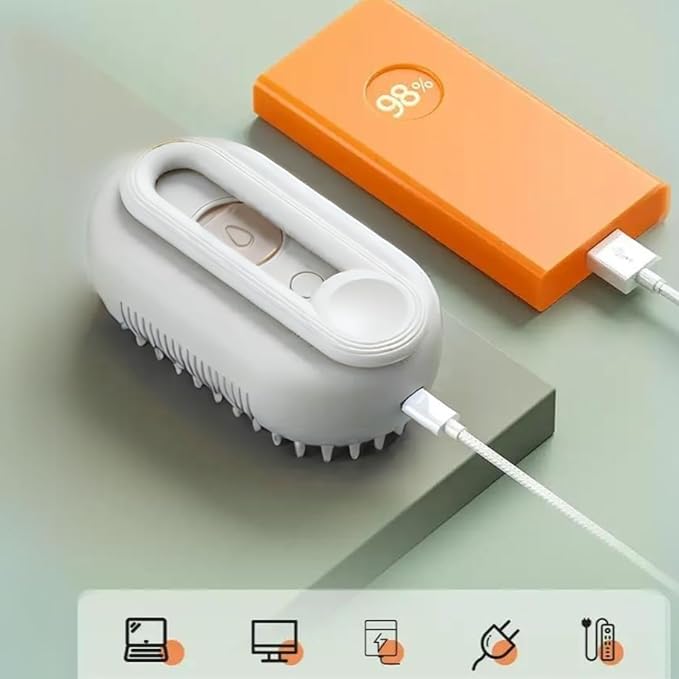 Generic Cat Steam Brush,Rechargeable with Handle,Self-Cleaning Grooming Tool,for Cats and Dogs,4 In1 Cat Steamy Brush, Multifunctional Hair Comb for Removing Tangled and Loose Hair (white)-PurrikoPets