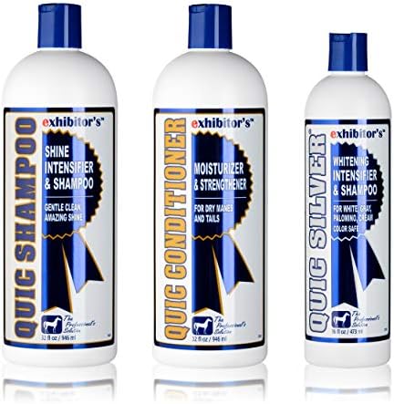 exhibitor's Quic Silver System Includes Quic Shampoo Quic Conditioner 32 Ounce Each Plus Quic Silver 16 Ounce for Dogs, Horses, Greys, Palominos, Cream Color Coats Silver Ash Highlights-PurrikoPets