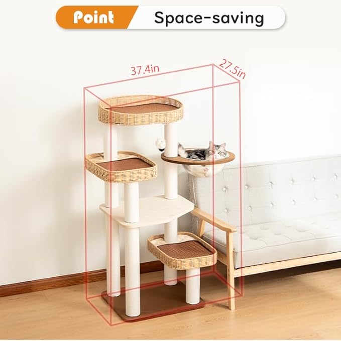 48'' Cat Tree for Large Cats, Modern Cat Tree Multi-Level Condo with Natural Wood, Cat Activity Centre for Medium and Big Pets-PurrikoPets