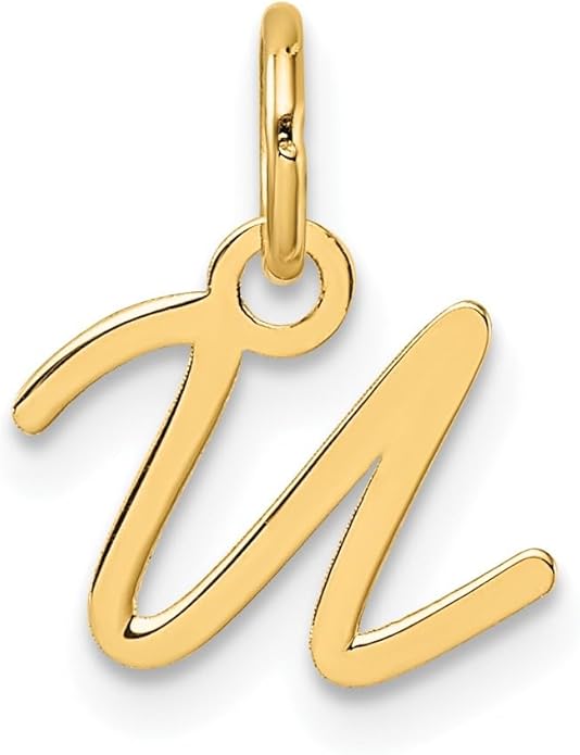 Jewelry Affairs 14K Yellow Gold Script Alphabet Initial Letter Charm Pendant, 14mm