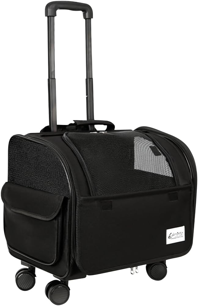 Dog Travel Bag with Removable Rolling Wheels, Airline Approved Pet Carrier, Foldable Cat Bag with Breathable Mesh, Pet Stroller(Black)-PurrikoPets