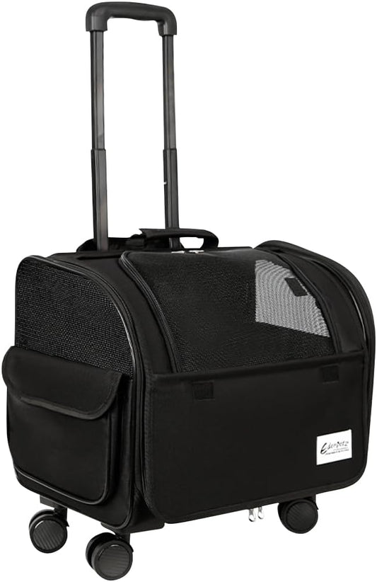 Dog Travel Bag with Removable Rolling Wheels, Airline Approved Pet Carrier, Foldable Cat Bag with Breathable Mesh, Pet Stroller(Black)-PurrikoPets