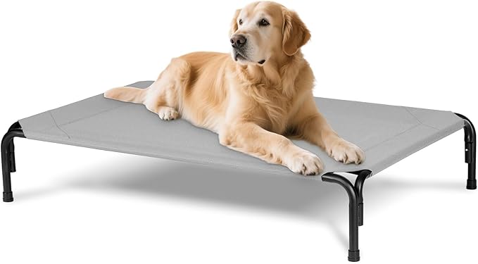 Elevated Dog Bed for Outdoor, XL Raised Dog Cot with Washable Mesh, Cooling Pet Cot Chew Proof for Outside Camping, 47 inch Grey-PurrikoPets