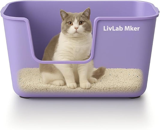 Extra Large Cat Litter Box with High Sides - Splash-Proof Design for Big Cats & Multi-Cat Homes, 24.6in x 16.7in x 12.8in (Purple)-PurrikoPets