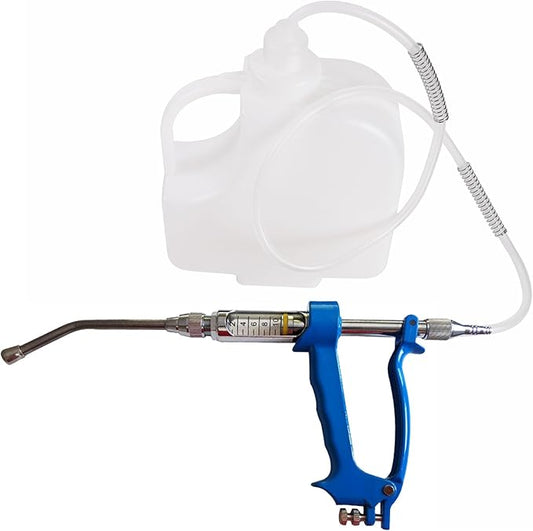 10ML Veterinary Metal Feeding Gun, Continuous Drench Gun Dosing Device Veterinary Adjustable Medicine Dispenser Husbandry Autonomous Feeding Tool, for Pig Cow, Sheep, Horse (Blue, 10ML+Kettle)-PurrikoPets