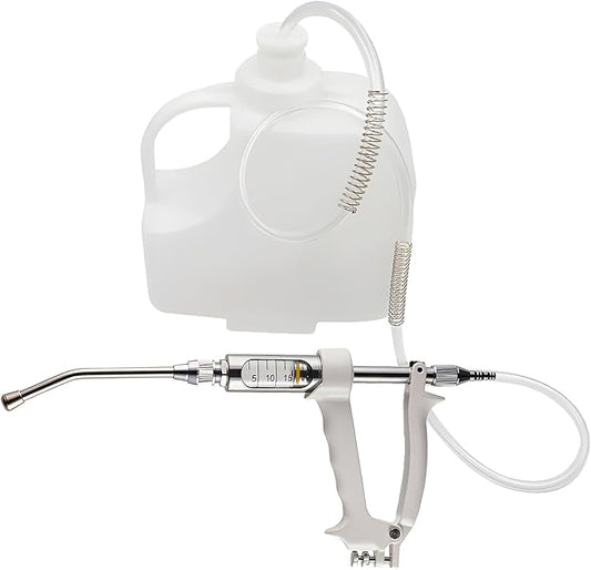 20ML Veterinary Metal Feeding Gun, Continuous Drench Gun Dosing Device Veterinary Adjustable Medicine Dispenser Husbandry Autonomous Feeding Tool, for Pig Cow, Sheep, Horse (White Color, 20ML+Kettle)-PurrikoPets