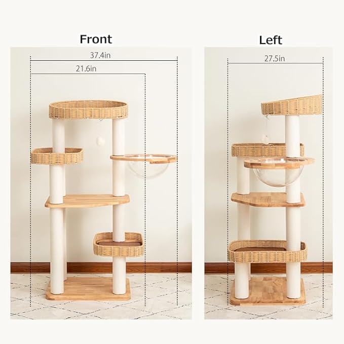 48'' Cat Tree for Large Cats, Modern Cat Tree Multi-Level Condo with Natural Wood, Cat Activity Centre for Medium and Big Pets (White LS02)-PurrikoPets
