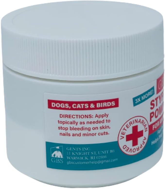G.B.S 5 oz Styptic Powder for Dogs, Cats & Birds – Quick Blood Clotting for Nail Clipping, Minor Cuts, Tail Docking & Wing Clipping – Pet First Aid Hemostatic Powder with Sealed Top & Scoop-PurrikoPets