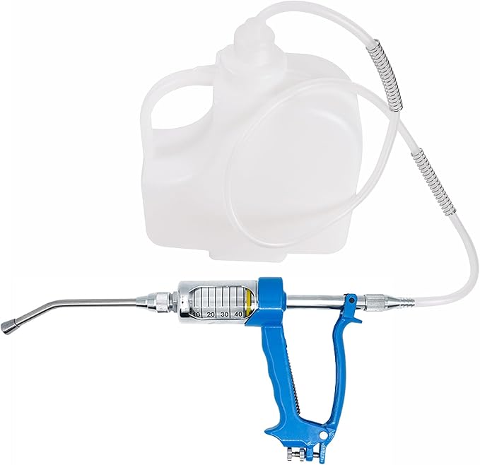 50ML Veterinary Metal Feeding Gun, Continuous Drench Gun Dosing Device Veterinary Adjustable Medicine Dispenser Husbandry Autonomous Feeding Tool, for Pig Cow, Sheep, Horse (Blue, 50ML+Kettle)-PurrikoPets