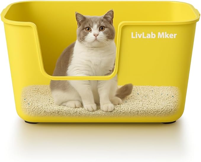 Extra Large Cat Litter Box with High Sides - Splash-Proof Design for Big Cats & Multi-Cat Homes, 24.6in x 16.7in x 12.8in (Yellow-C)-PurrikoPets