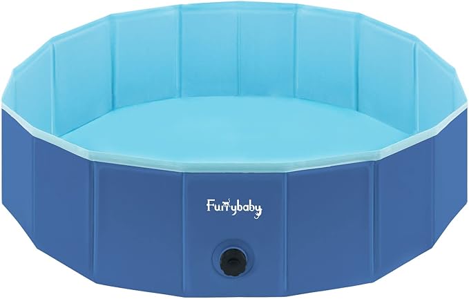 Furrybaby Dog Pool, Kiddie Pool with Hard Plastic Foldable Dog Bath Tub Portable for Dogs, Kids and Pet Swimming (Navy 39'') Indoor and Outdoor-PurrikoPets